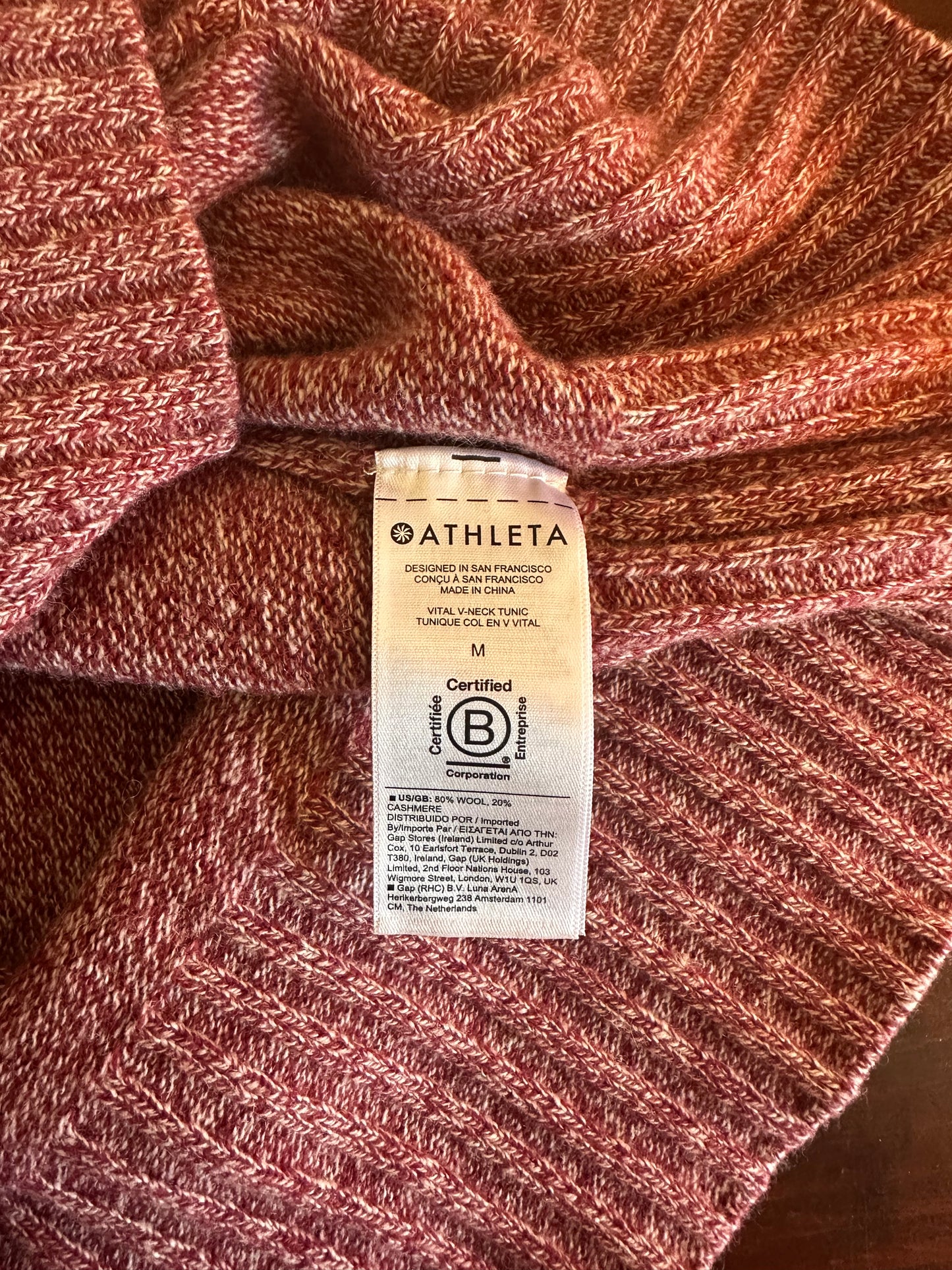 Athleta Vital V-Neck Tunic Sweater in Marled Red - Size Medium
