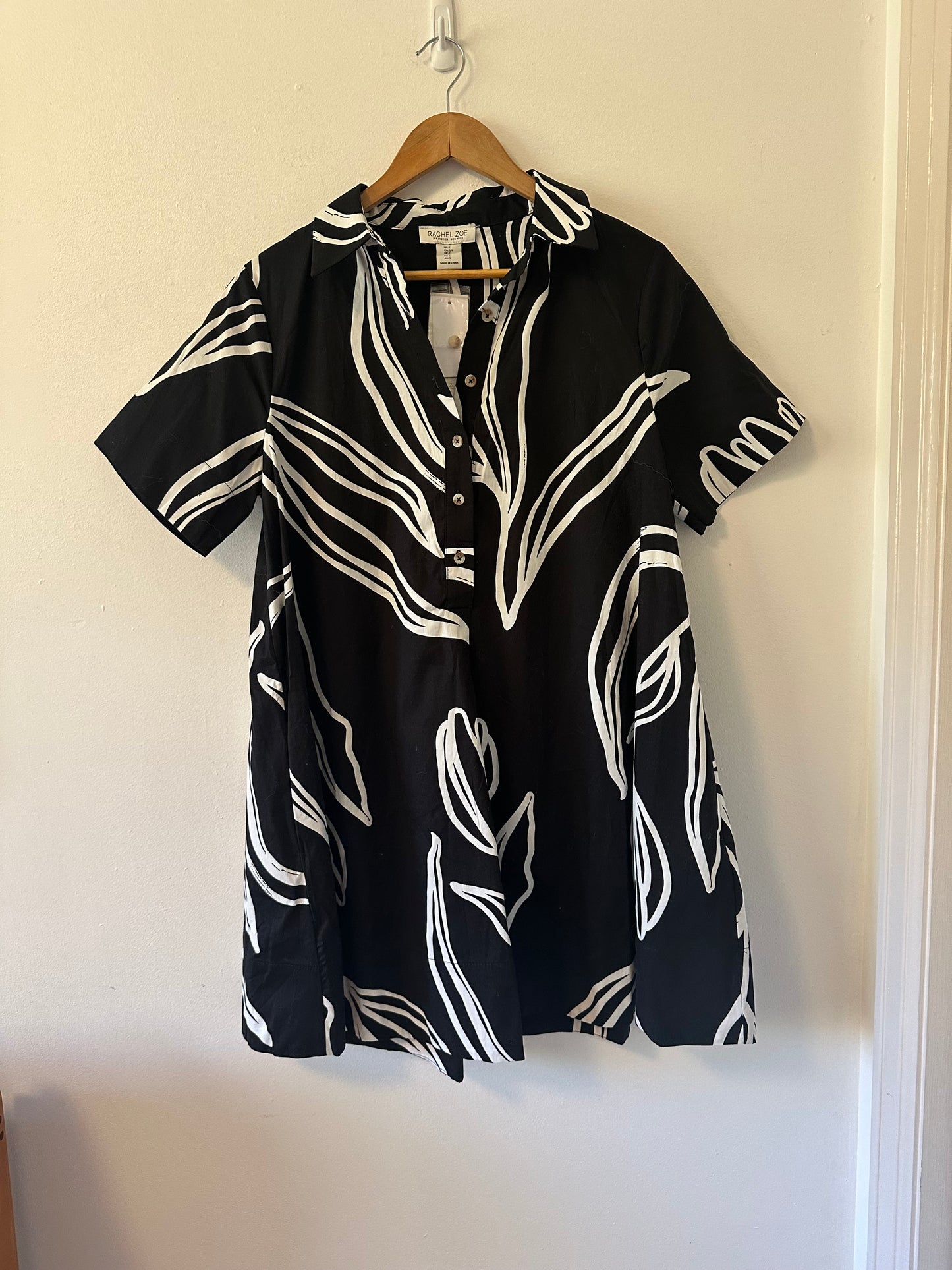 NWT Rachel Zoe Monochrome Leaf Pattern Dress | Size Small