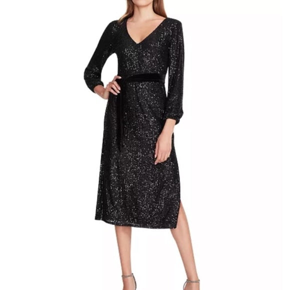 Betsey Johnson Black Sequin Long Sleeve Midi Dress | Size Large