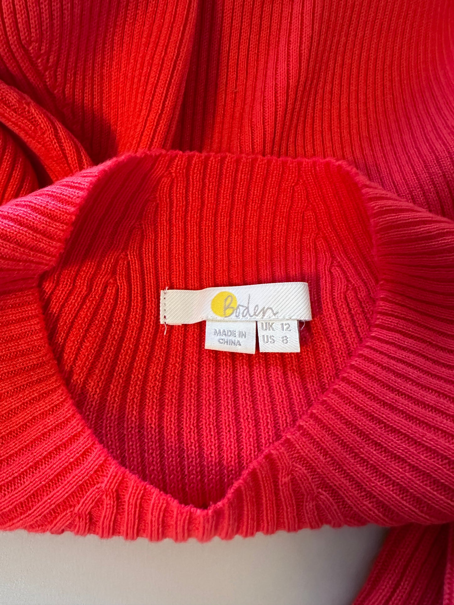 Boden Poppy Red Women's Ribbed Lightweight Cotton Sweater | Size 8