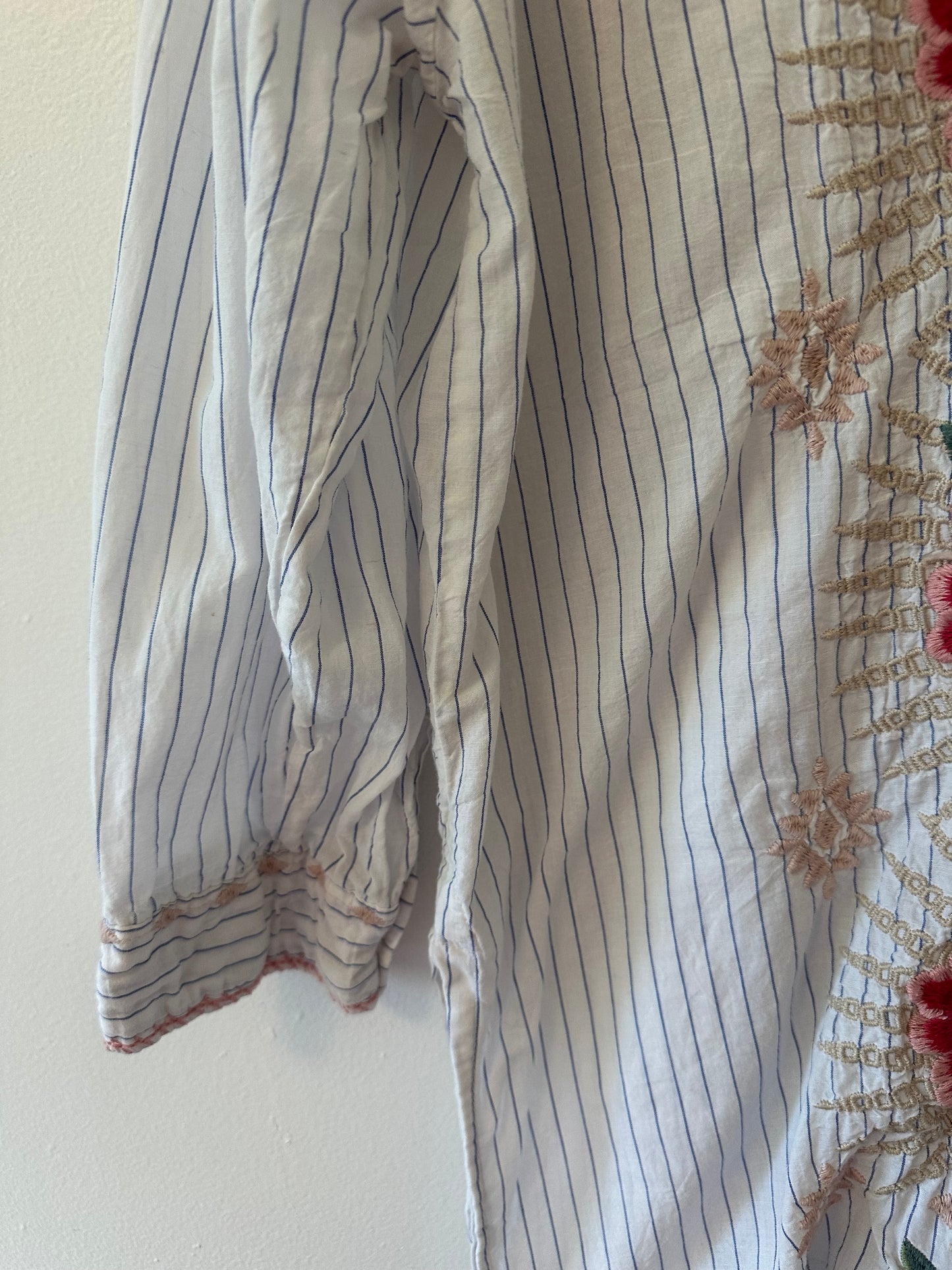 Johnny Was Workshop Striped Floral Embroidered Shirt - Size Medium