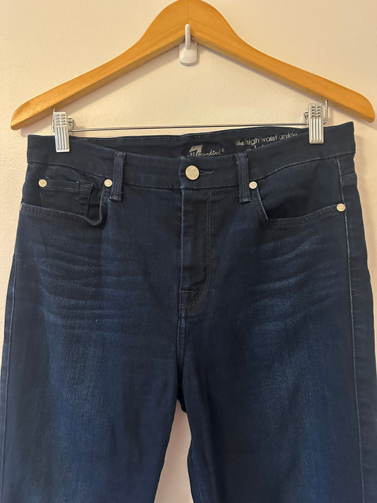 7 For All Mankind High Waist Deep Indigo Blue Skinny Ankle Jeans | Size 31