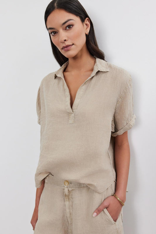 Velvet by Graham & Spencer Elerie Linen Top in Autumn | Size Small
