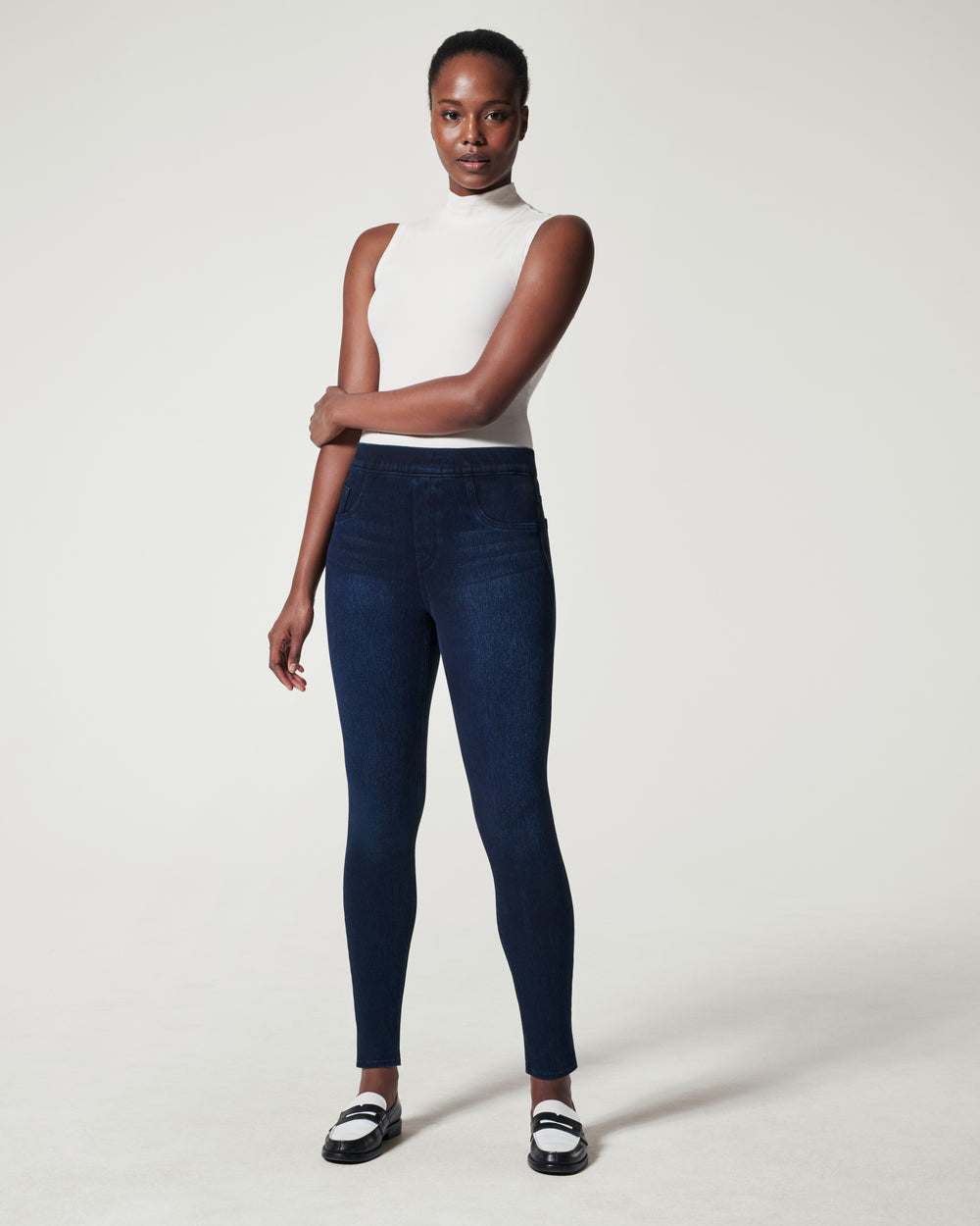 SPANX Jean-ish Ankle Leggings in Twilight Rinse | Size XL