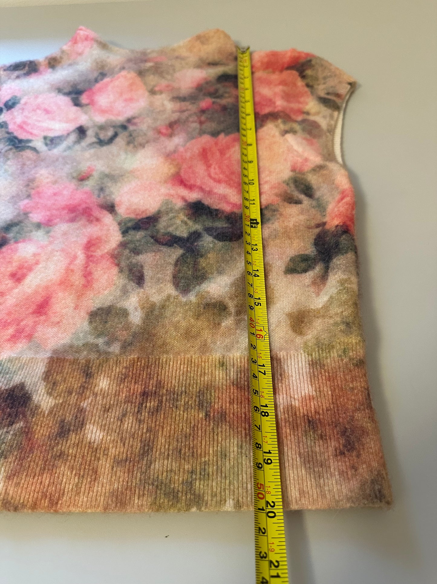 Anthropologie Cashmere Floral Cap Sleeve Sweater | Size Large