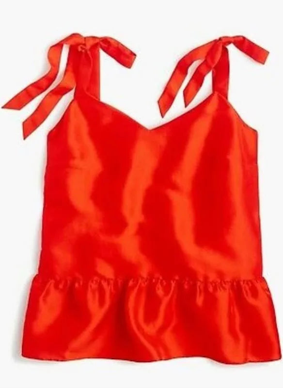 J. Crew Silk Tie Shoulder Peplum Tank Top in Orange | Size 4