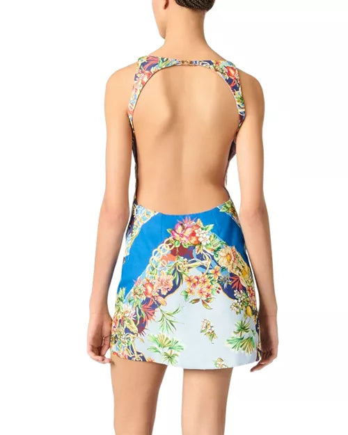 NWT Maje Floral Blue Open Back Sleeveless Dress | Size EU 36