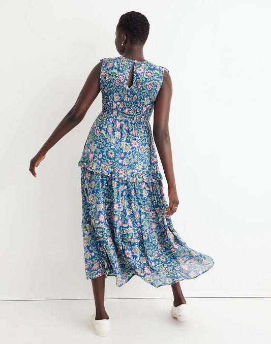 Banjanan Voile Iris Dress in Surf Floral - Size Medium