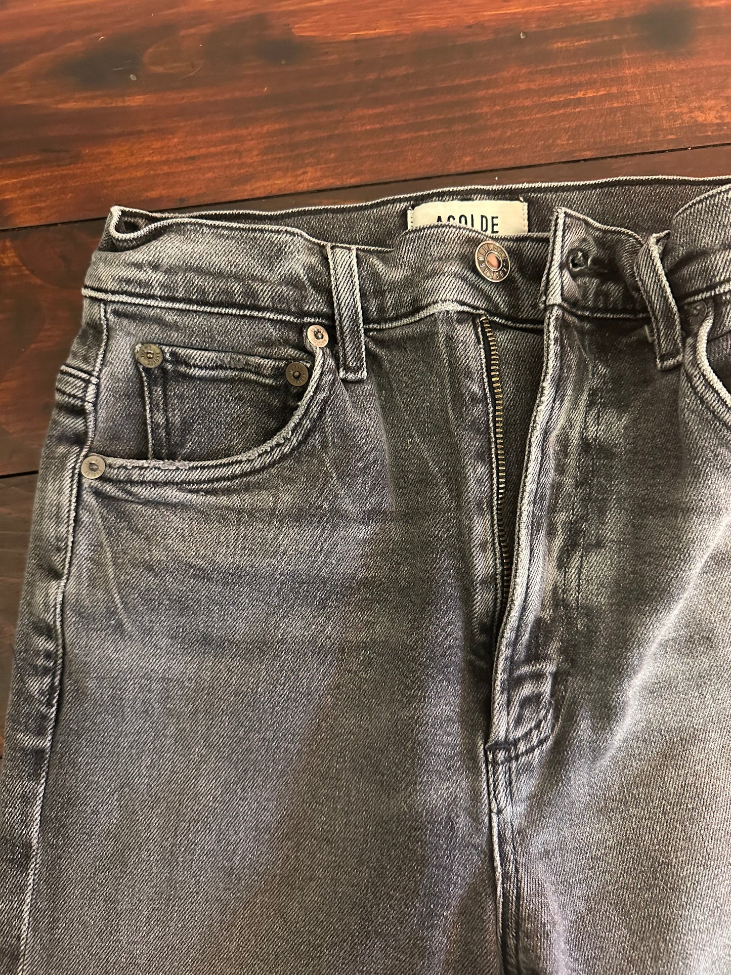 Agolde Pinch Waist High Rise Charcoal Skinny Jeans in Interlude - Size 24