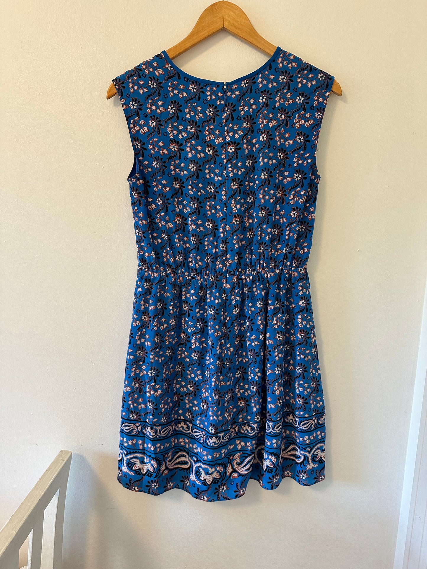 J. Crew Cinched Waist Silk Blue Floral V-Neck Dress - Size 4