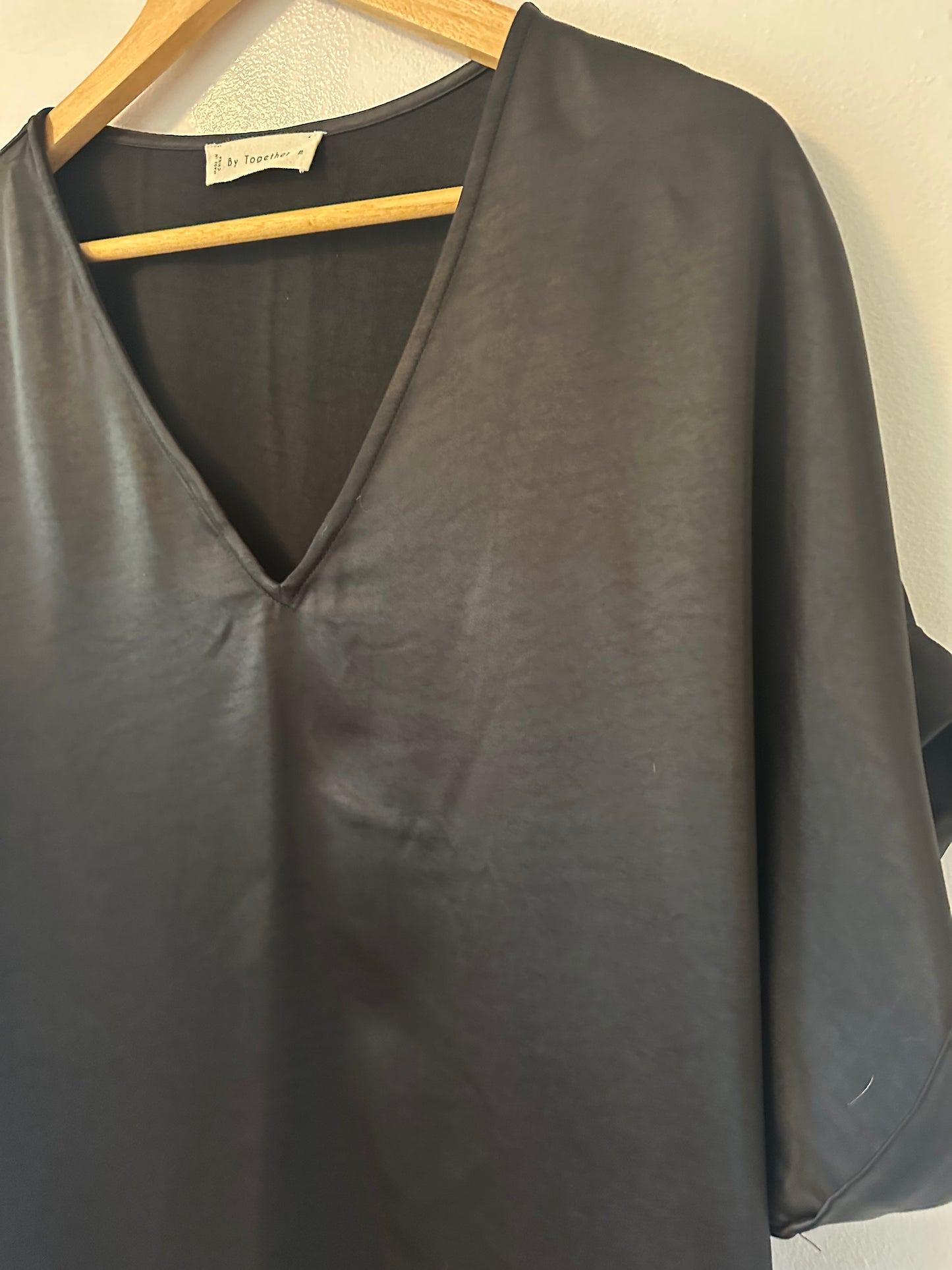 By Together Black Mini Silky V-Neck Dress | Size Medium