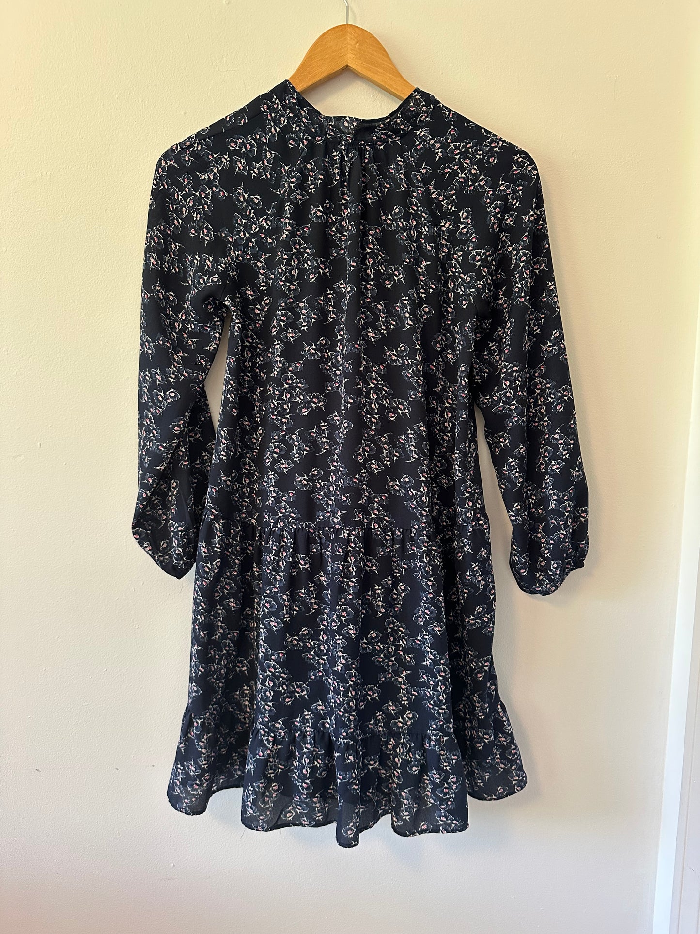 Banana Republic Navy Floral Long Sleeve Dress | Size XXSP