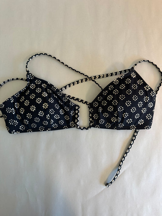 J. Crew French U-wire Bikini Top in Black and White Floral Print - Size Medium