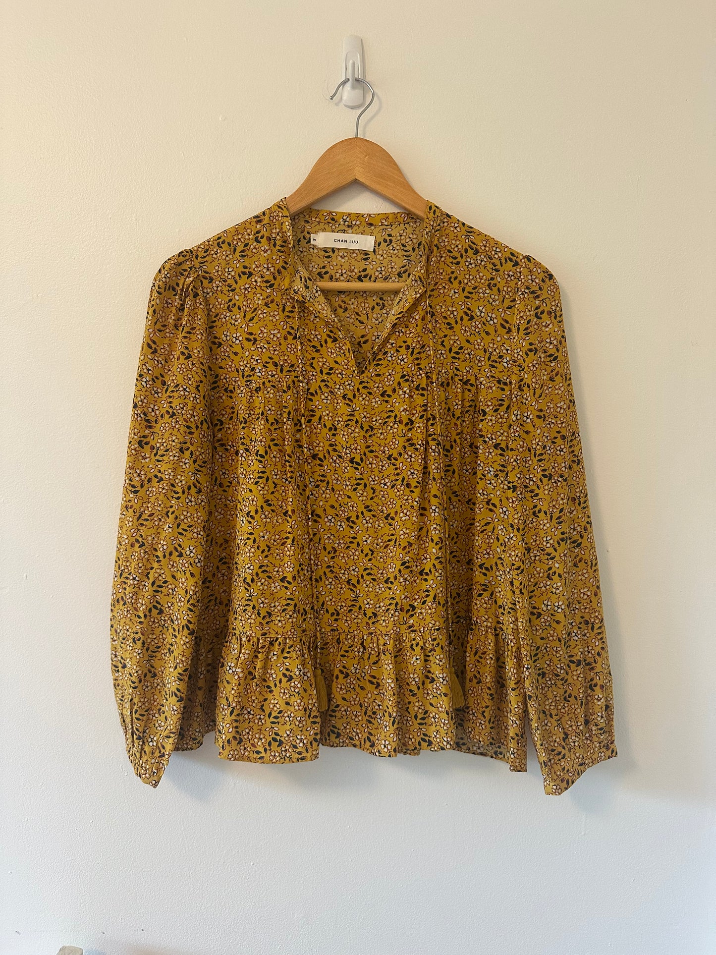 Chan Luu Floral Yellow Silk Blouse - Size Small