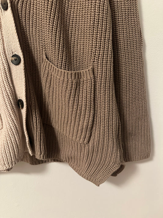 John + Jenn Beige and Tan Women's Colorblock Cotton Cardigan | Size XL