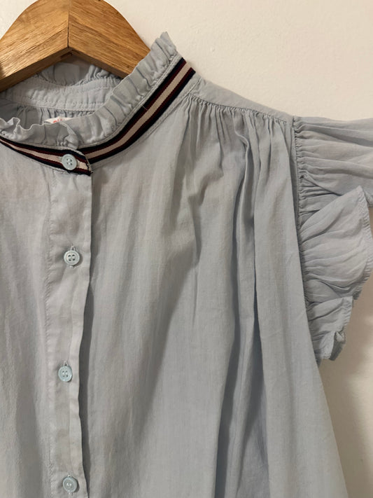 Sundry Light Blue Button Up Ruffle Sleeve Top | Size Small