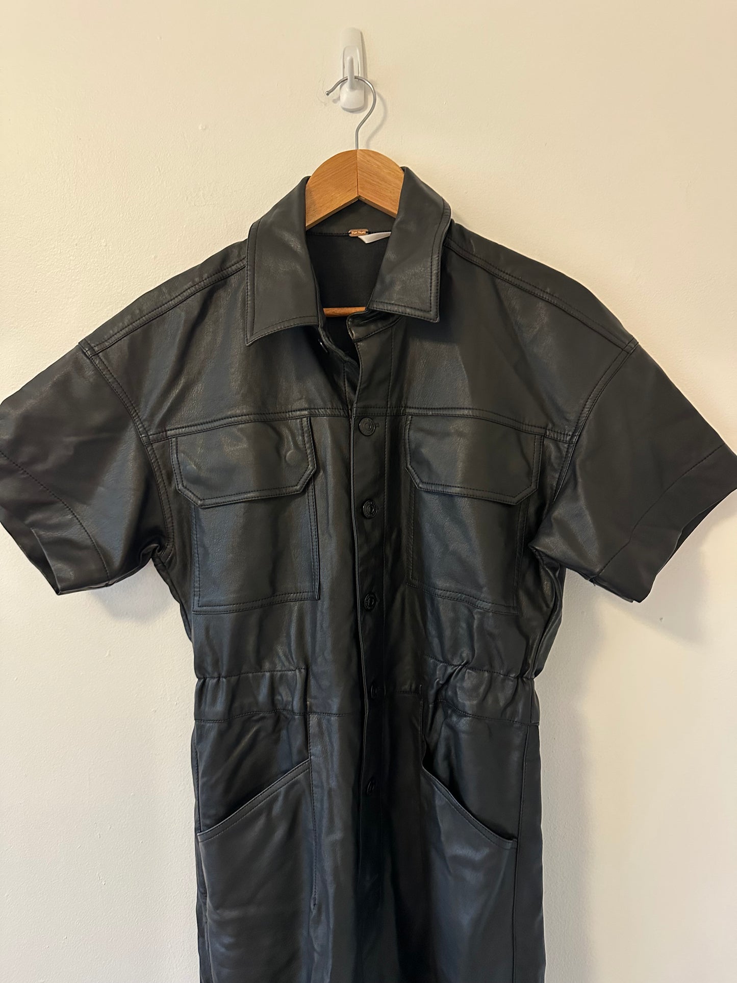 NWT Free People Liaison Black Faux Leather Jumpsuit | Size Small