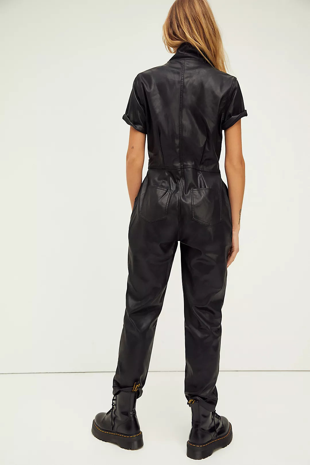 NWT Free People Liaison Black Faux Leather Jumpsuit | Size Small