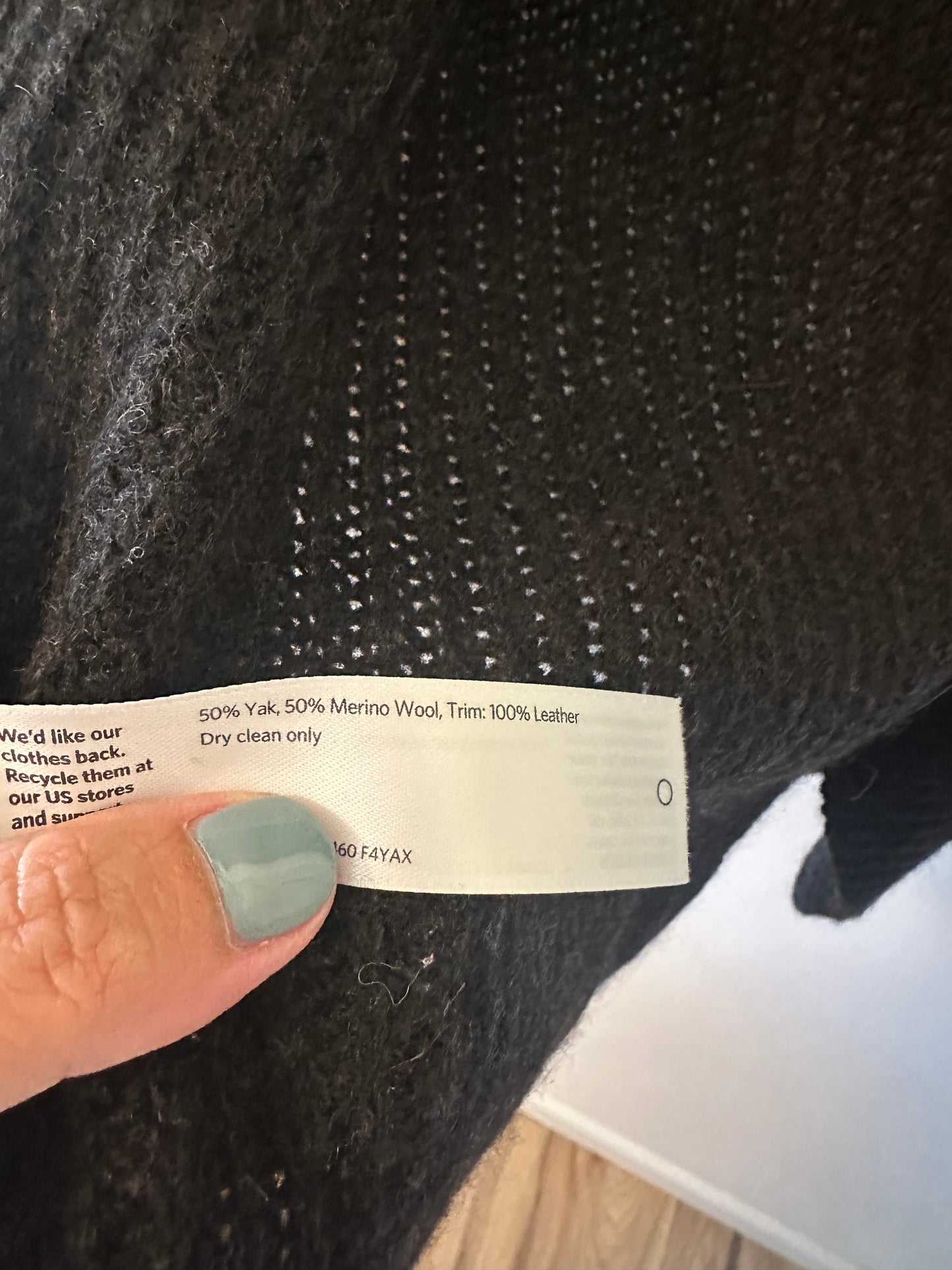 Eileen Fisher Black Wool Cardigan with Leather Details | Size XS