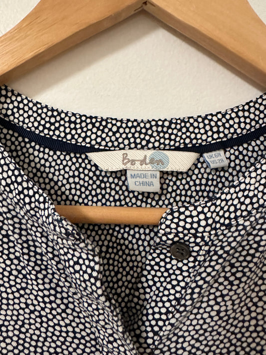 Boden Women's Blue Printed Long Sleeve Henley Mini Dress | Size 2