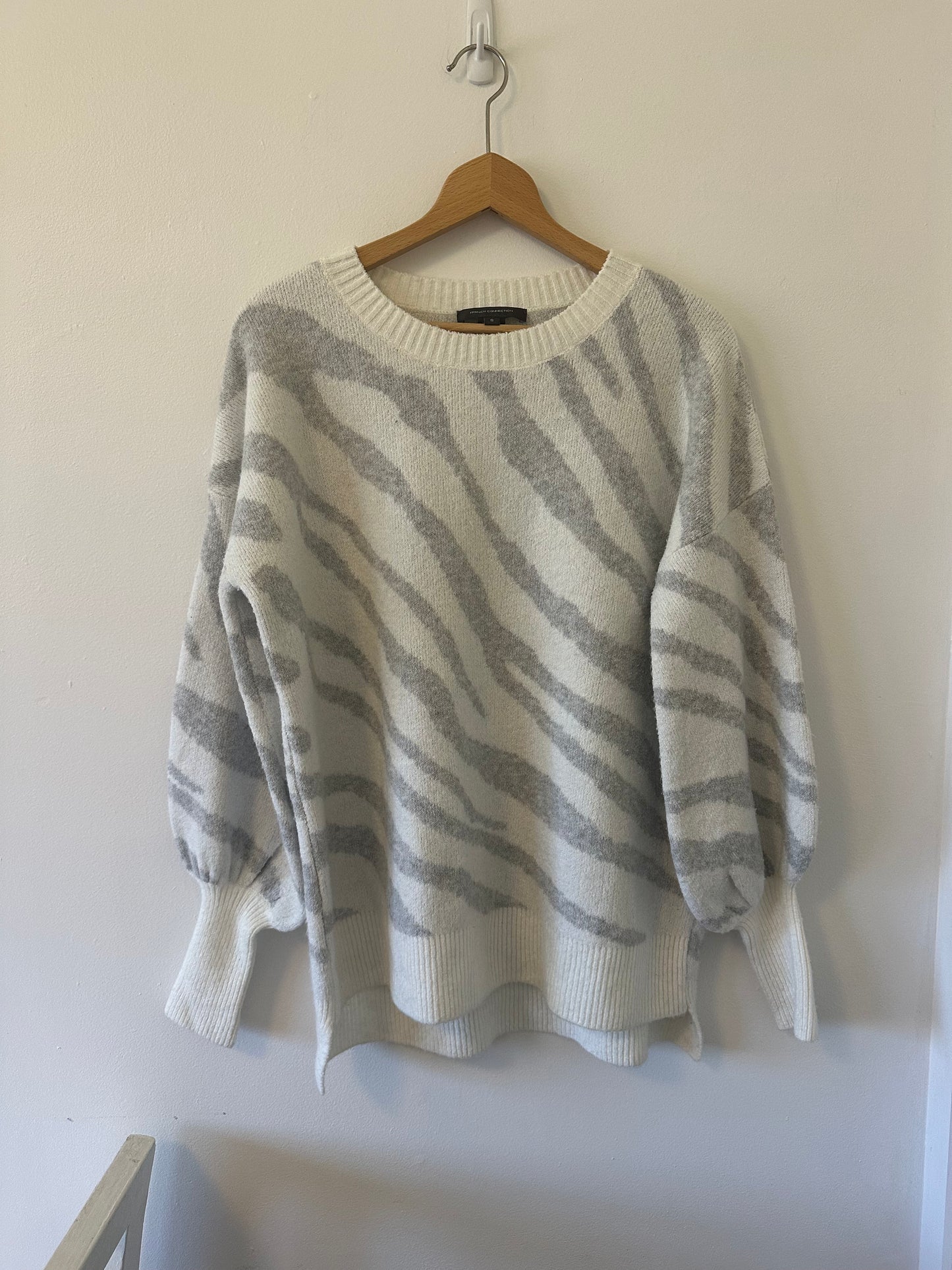 French Connection Gray and White Zebra Women's Sweater Size S