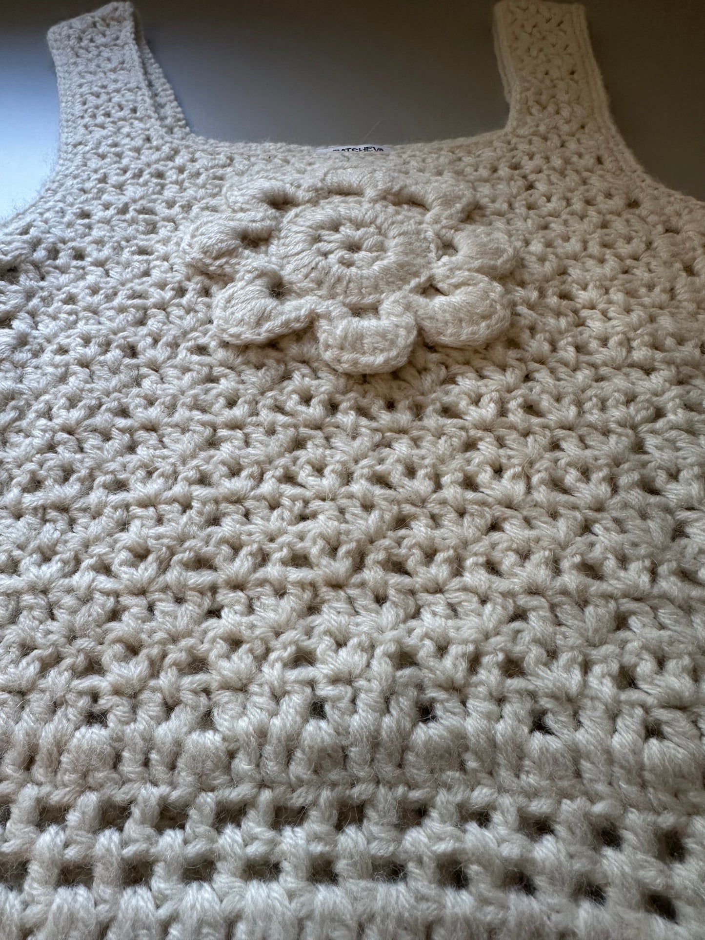 Batsheva Daisy Crochet Tank Top in Cream | Size Medium