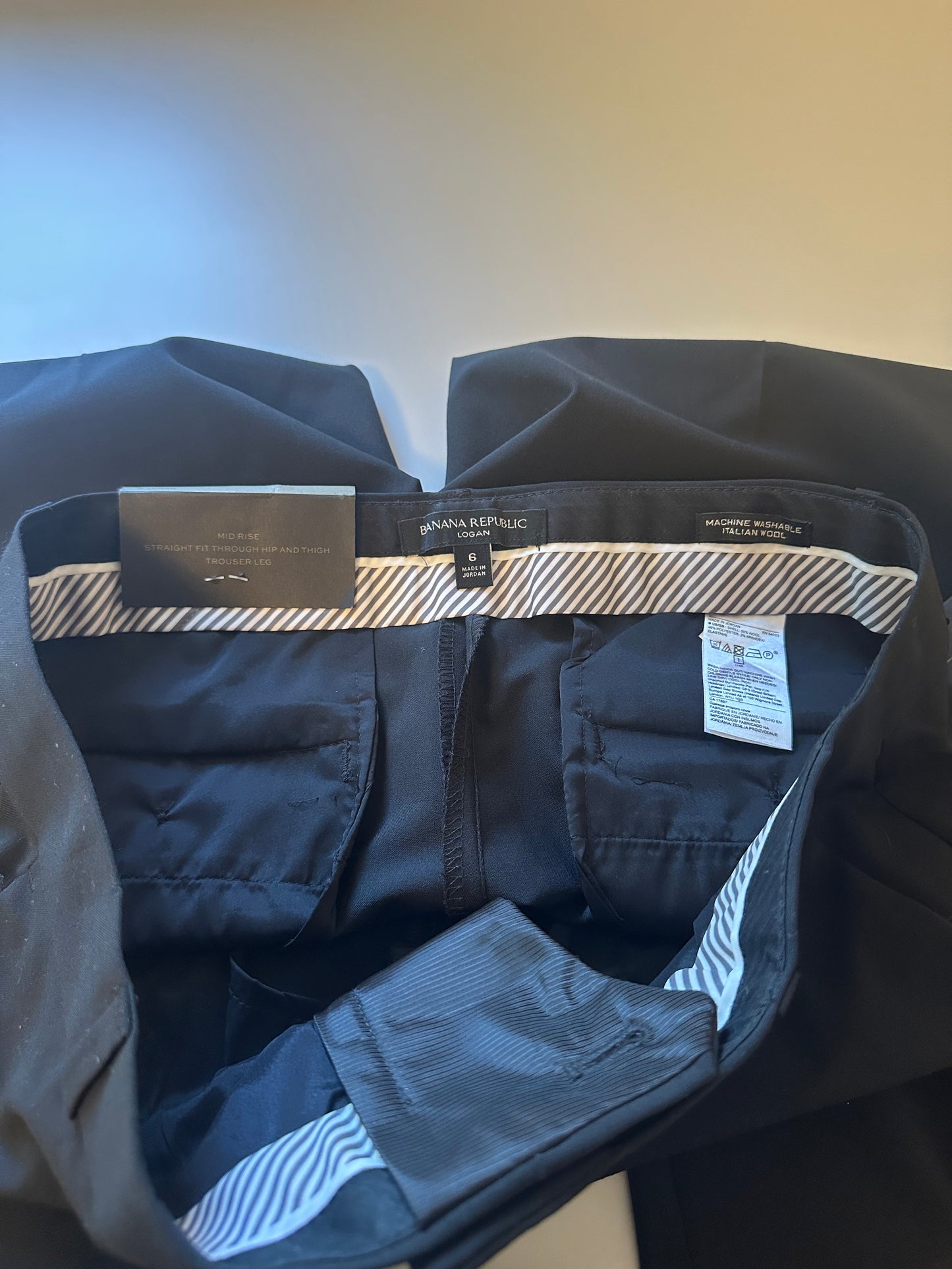 Banana Republic - NWT Logan Black Mid Rise Straight Leg Wool Trousers | Size 6