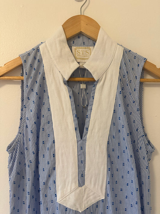 Sail to Sable Blue and White Sleeveless Dress Size Medium