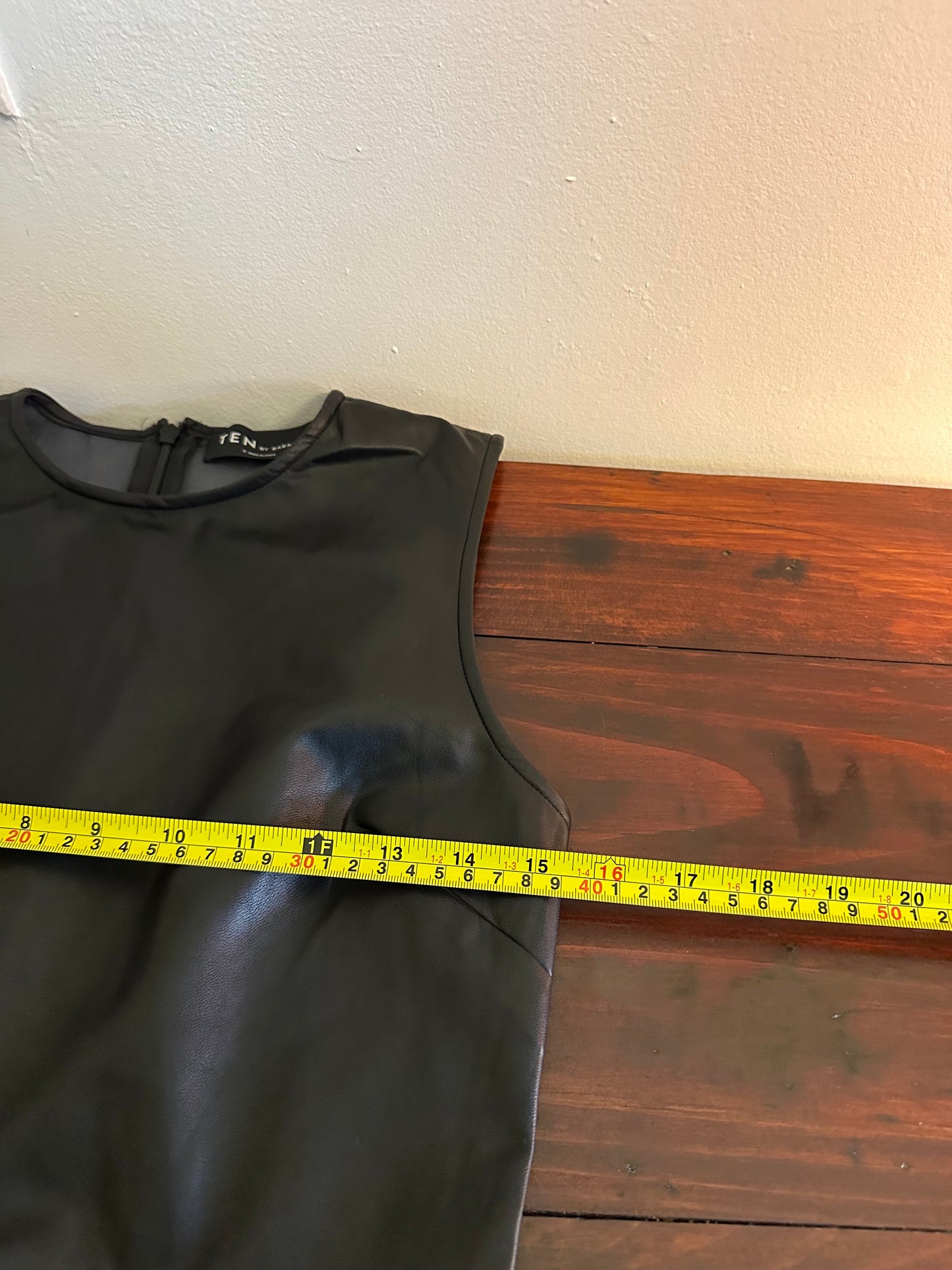 NWT Aritzia Cannes Black Crewneck Faux Leather Mini Dress - Size 6