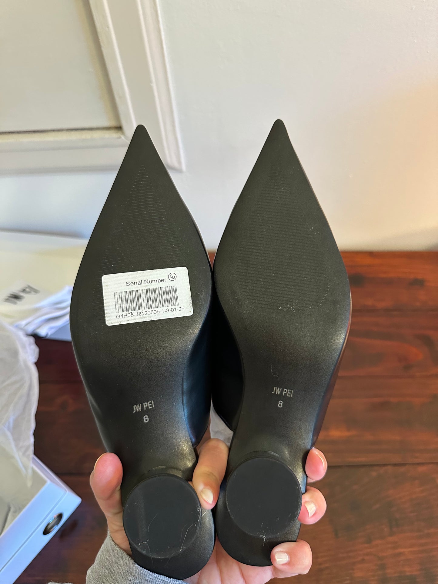 New JW PEI - Black Helena Pierced Mules with Silver Accents in Vegan Leather | Size 8