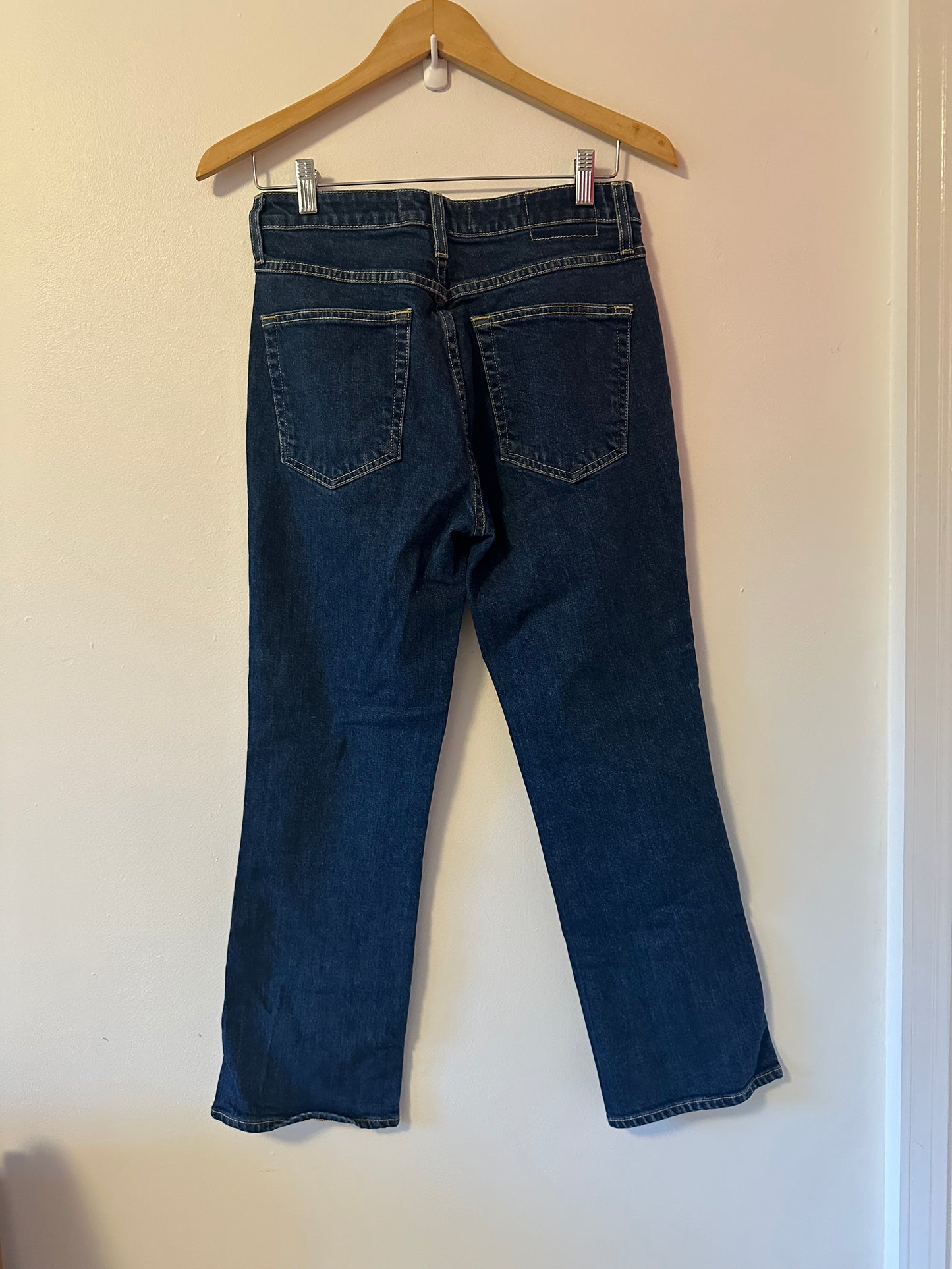 AMO Denim Bella Dark Blue Flare Jeans in Indie Blue | Size 29