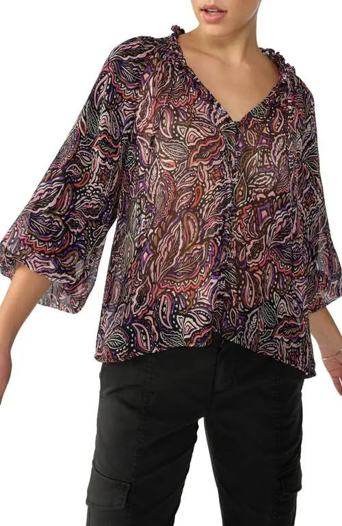 Sanctuary Paisley Print Smock Neck Top in Purple Pattern - Size XS
