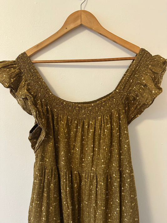 Madewell Ruffle-Sleeve Tiered Midi Dress in Daisy Stitch | Size Medium