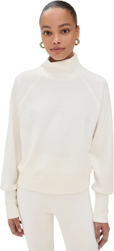 Alo Yoga Waffle Weekend Escape Mock Neck Long Sleeve - Ivory Size Small