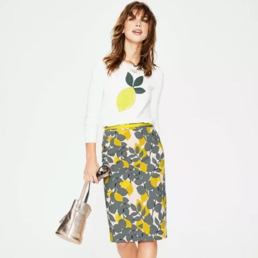 Boden Floral Print Modern Pencil Skirt in Yellow and Gray - Size 8
