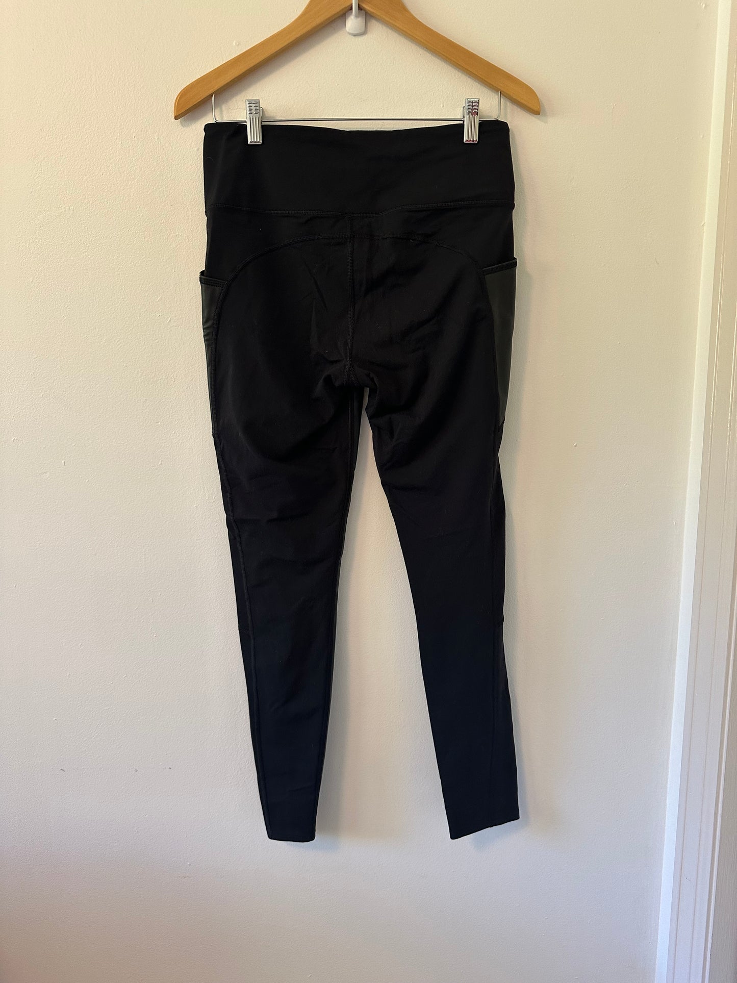 Athleta Black Faux Leather Leggings with Pockets | Size Medium