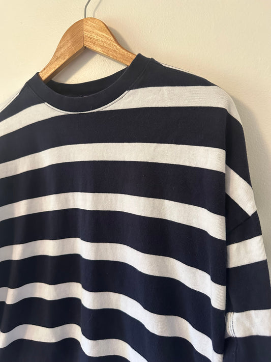 AYR The Early Mornings Navy and White Striped Tee | Size Medium