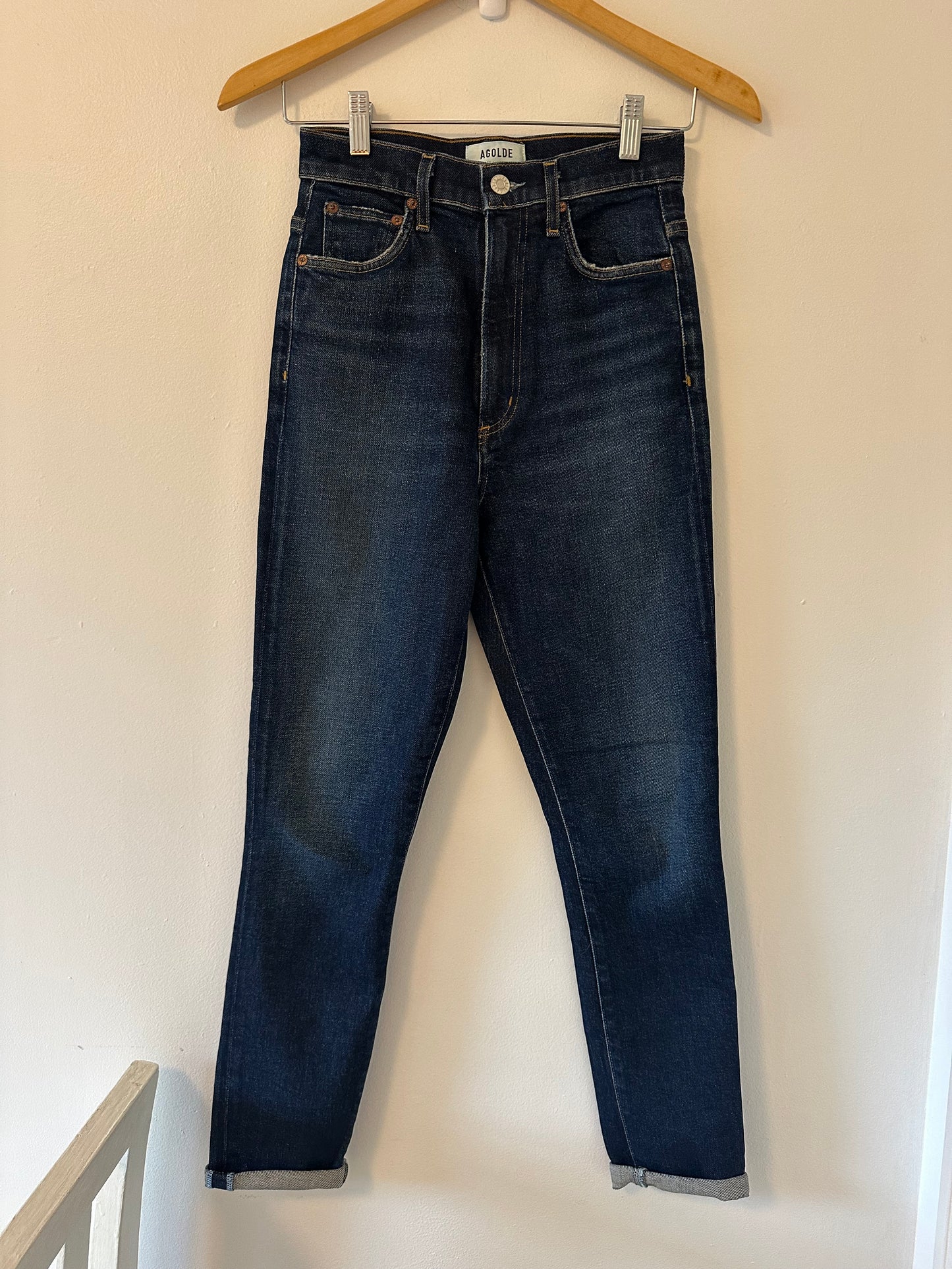 Agolde 90s Pinch Waist Ultra High Rise Dark Blue Jeans - Size 24