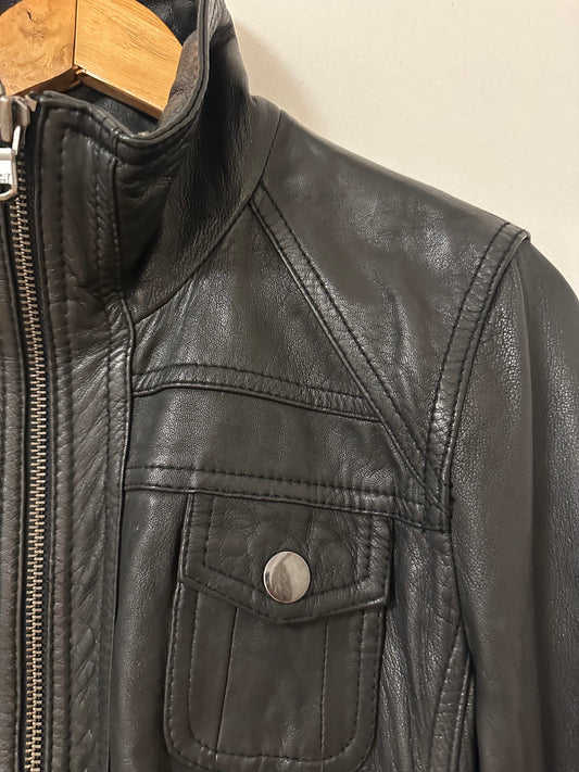 Black Rivet Women’s Black Leather Moto Jacket | Size Large