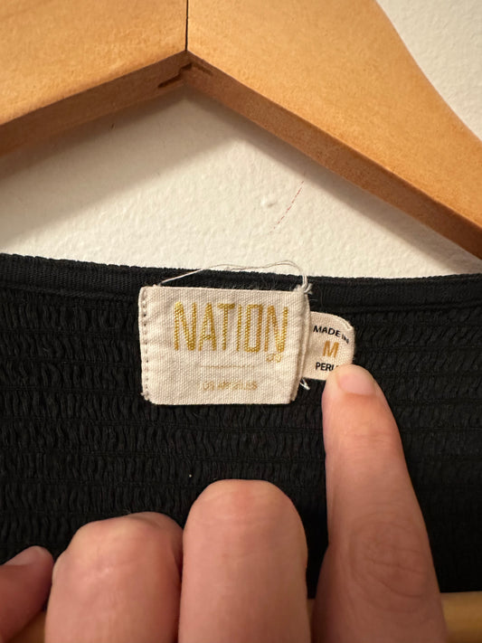 Nation LTD Alexandra Smocked Long Sleeve Top in Black | Size Medium