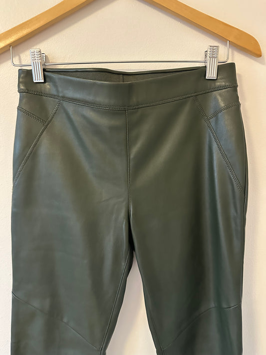 Free People Moss Green Faux Leather Pull On Skinny Leg Pants | Size 28