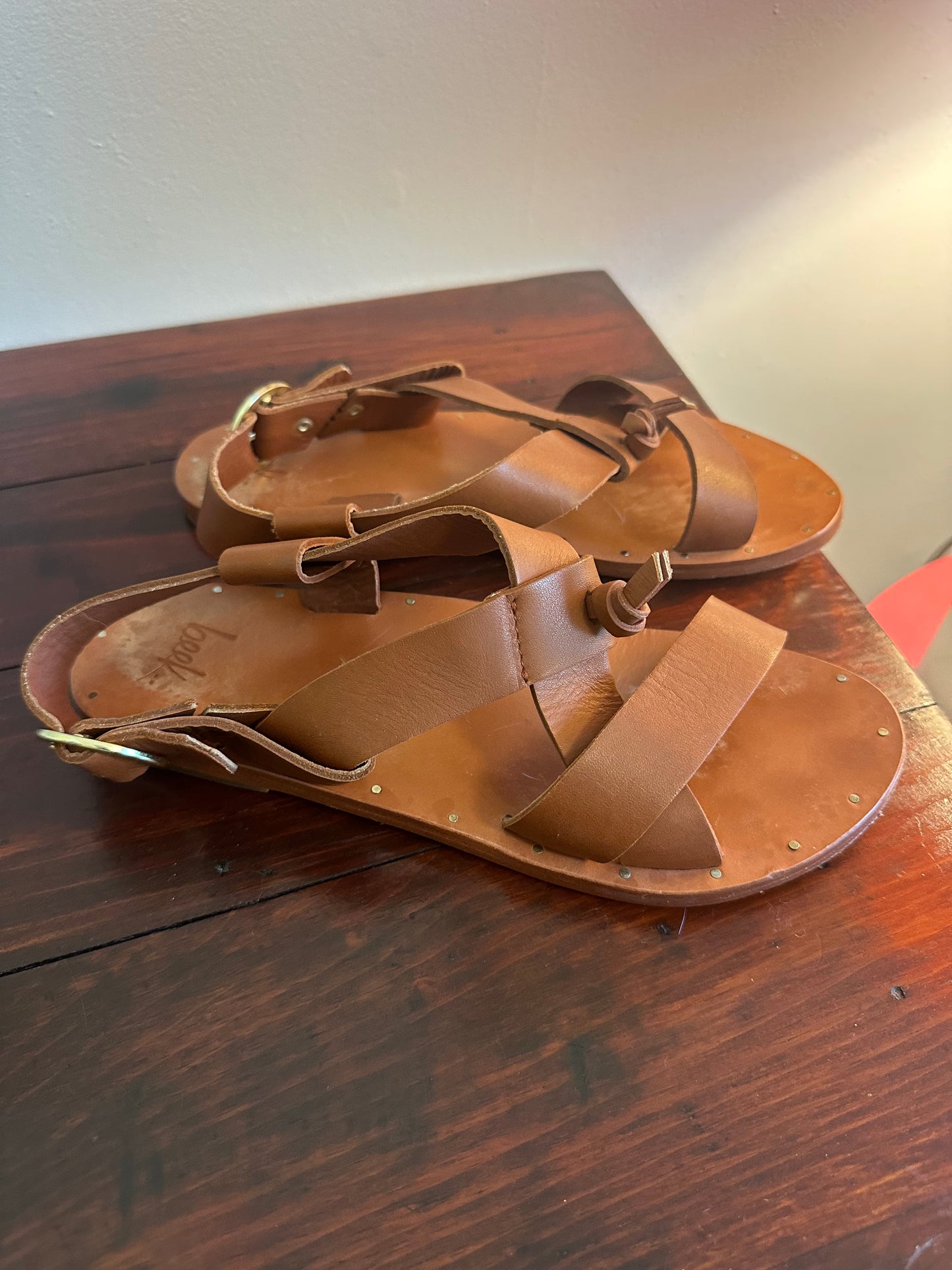 Beek Brown Leather Sandals Size 8