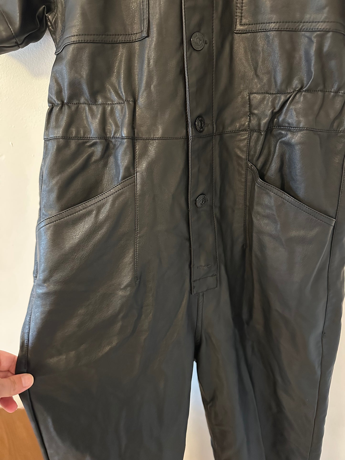 NWT Free People Liaison Black Faux Leather Jumpsuit | Size Small