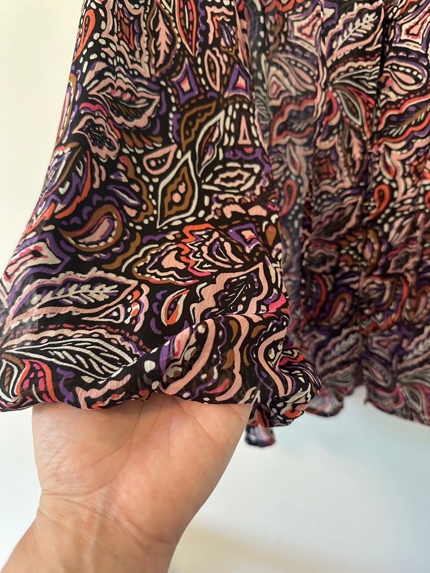 Sanctuary Paisley Print Smock Neck Top in Purple Pattern - Size XS