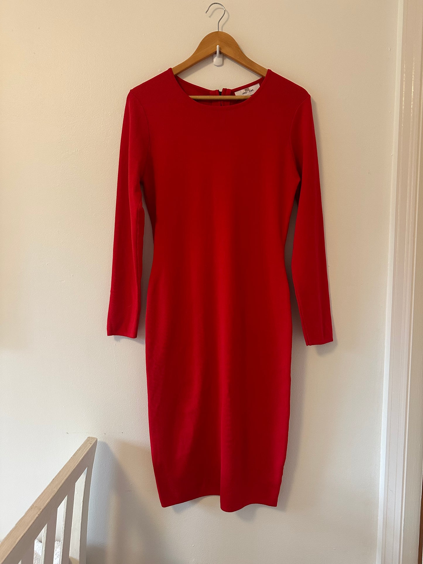 John + Jenn Red Gia Knit Long Sleeve Knee Length Dress - Size Medium