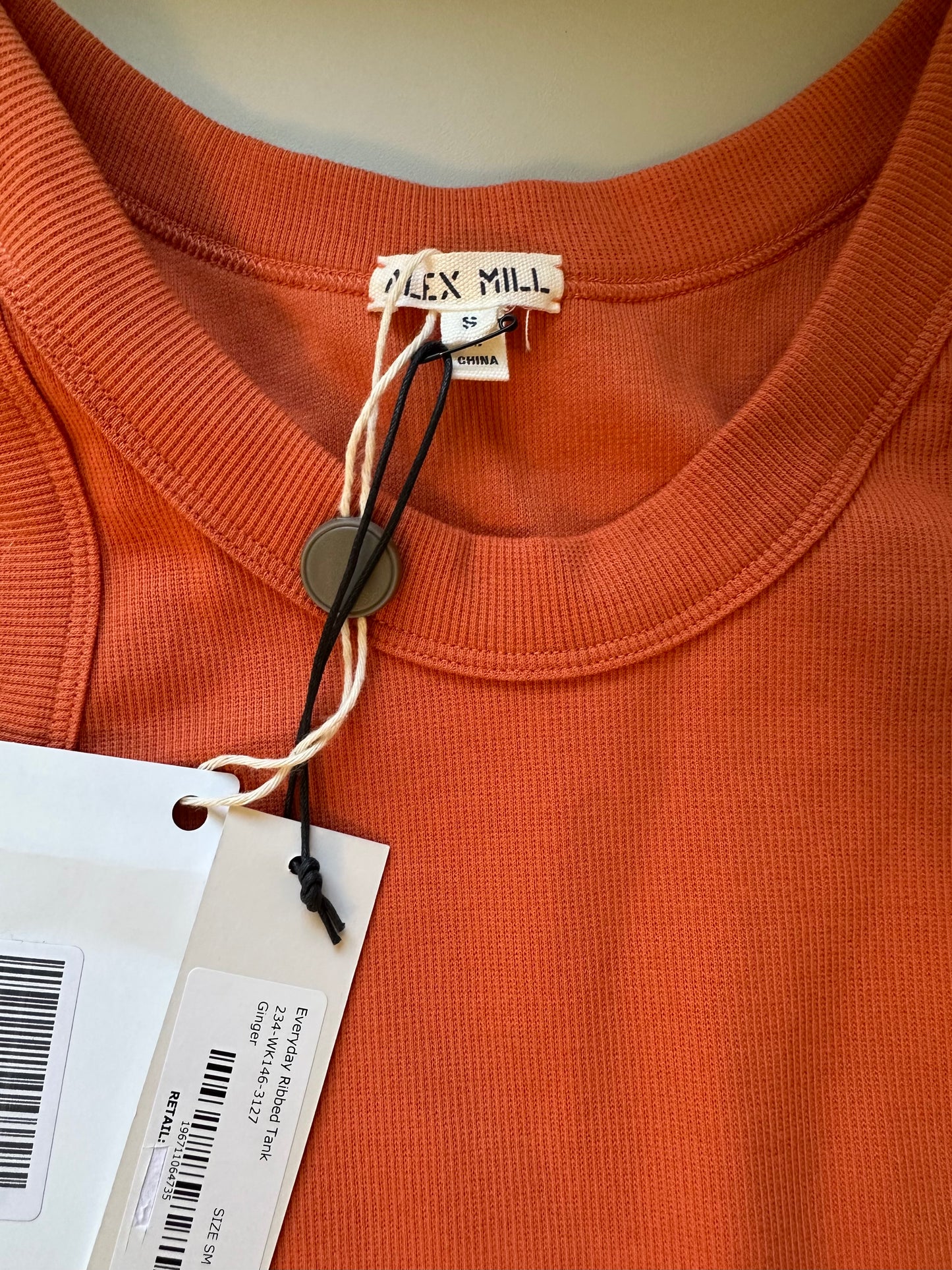 Alex Mill Everyday Ribbed Cotton Stretch Tank Top in Orange | Size Small