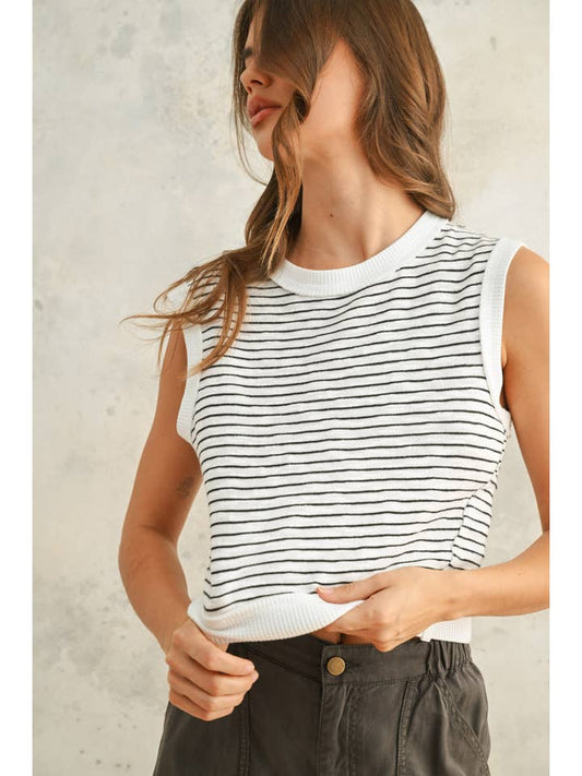 Miou Muse Striped Sleeveless Top - Black and White - Size Small