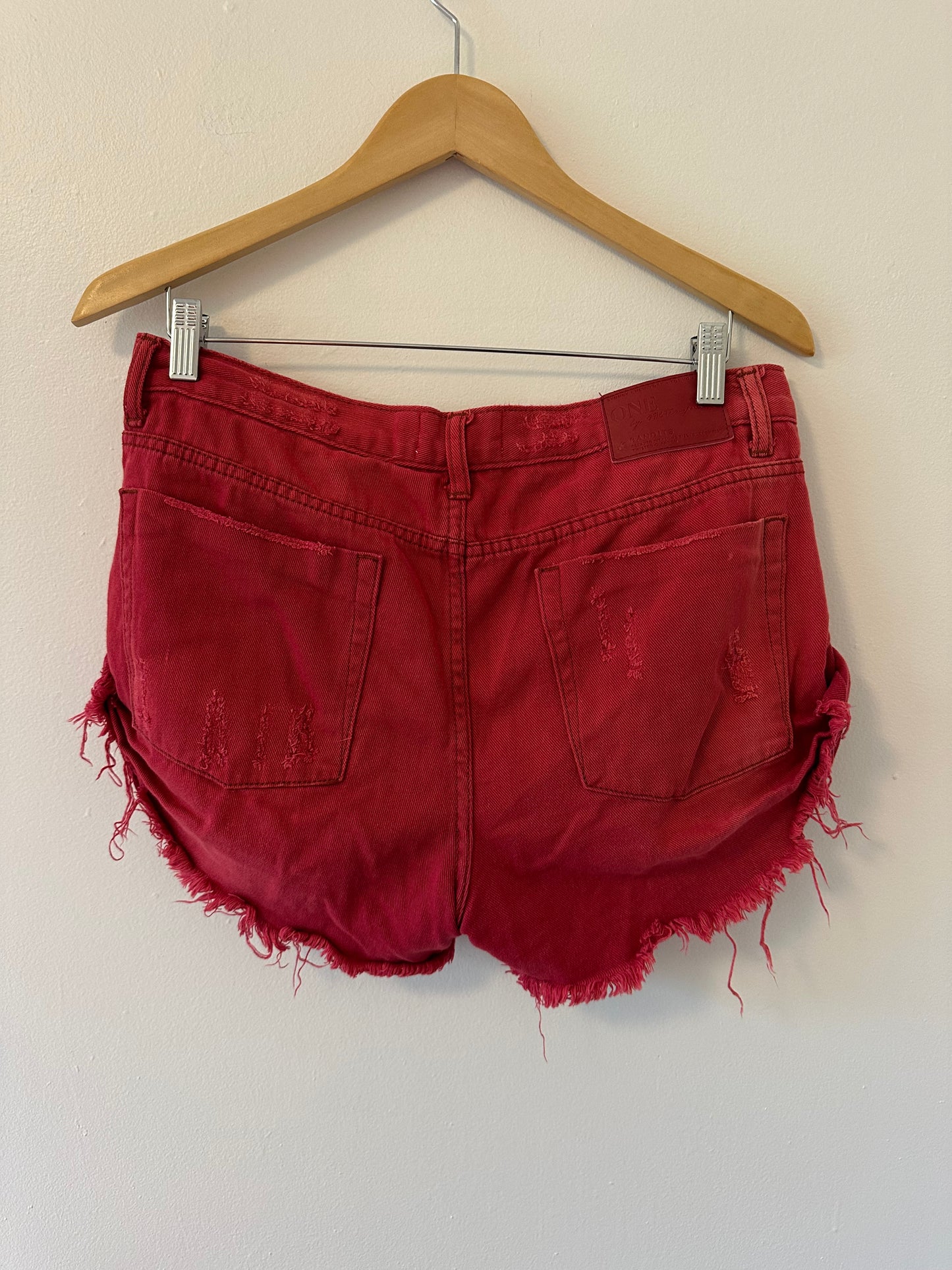 One Teaspoon Red Distressed Bandit Jean Shorts - Size 28