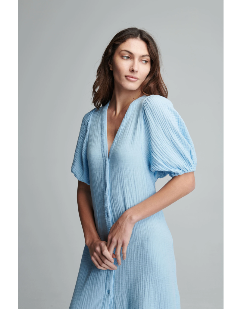Sundays - Light Blue Decker Button Front Dress in Cotton Gauze | Size Small