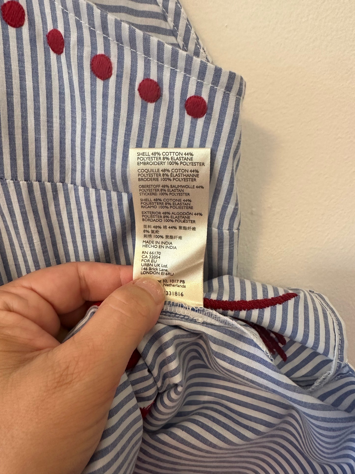 Maeve Striped Sleeveless Top with Red Embroidery - Size Medium